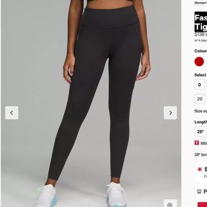 Lululemon Fast and Free High-Rise Tight 28"